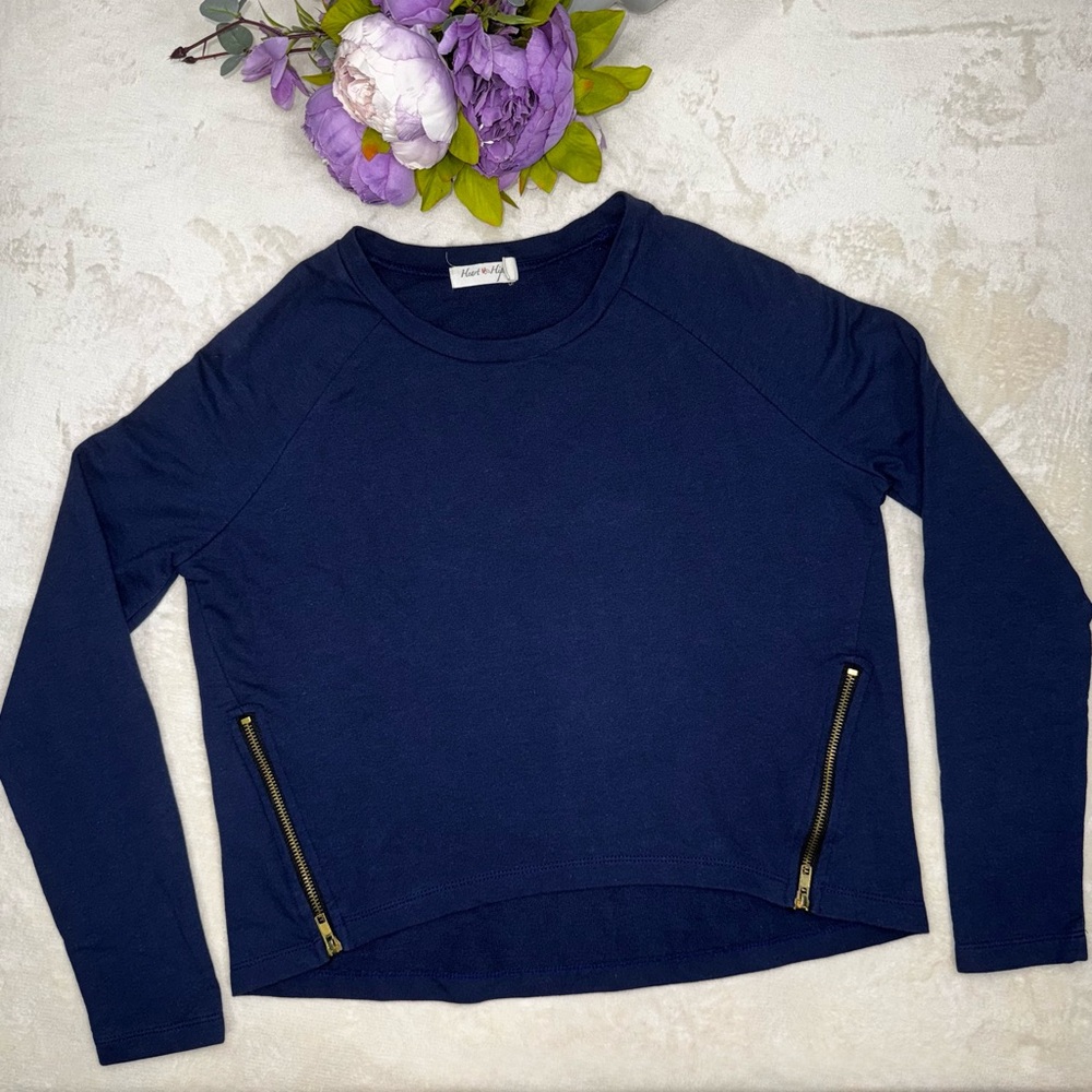 NEW Heart & Hips Navy Blue Cropped Sweatshirt with Zipper Details
